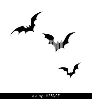 Silhouette nera di pipistrelli su sfondo bianco Illustrazione Vettoriale