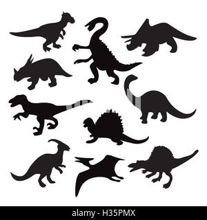 Diverse silhouette di dinosauro Illustrazione Vettoriale