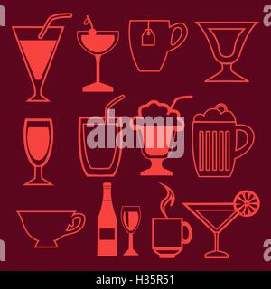 Bar e drinks set di icone in stile lineare Illustrazione Vettoriale