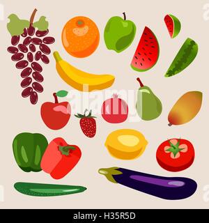 Vettore Collezione di frutta e verdura. Illustrazione Vettoriale
