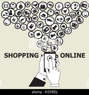 Shopping online elementi correlati Illustrazione Vettoriale