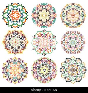 Flower Round ornamento Mandala impostato Illustrazione Vettoriale