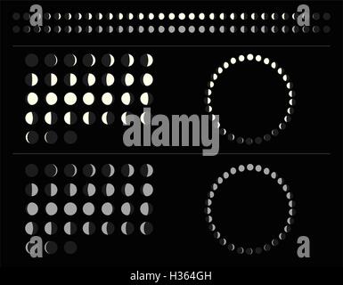 Serie di fasi lunari regimi: Circle, linea calendario lunare. Illustrazione isolato. Vettore. Illustrazione Vettoriale