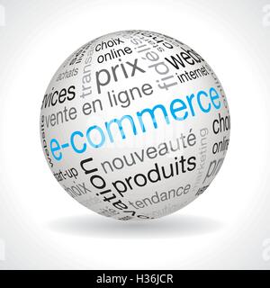 Il francese e commerce tema vettore di sfera con parole chiave Illustrazione Vettoriale