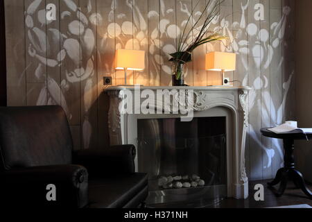 Graffiti artista Jerome Mesnager 'corpi bianchi' la decorazione della sala di reception di Hotel des Academies et des Arts.Parigi Francia Foto Stock