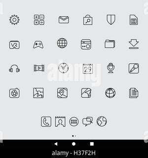 Illustrazione Vettoriale delle applicazioni dello smartphone e interfaccia di linea icone Illustrazione Vettoriale