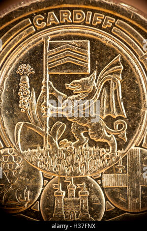 Un 2011 British una sterlina moneta celebra la città di Cardiff Foto Stock