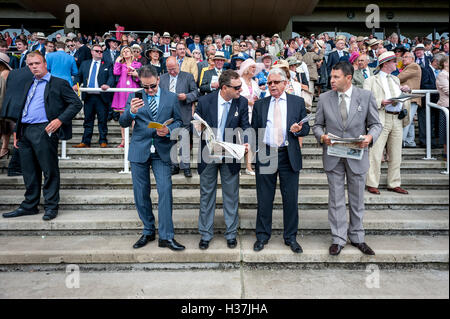 Racegoers in una Gloriosa Goodwood raceday. Foto Stock