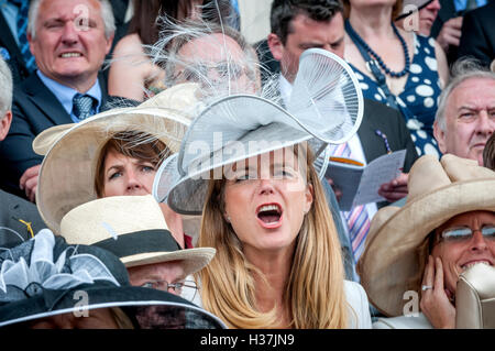 Racegoers in una Gloriosa Goodwood raceday. Foto Stock