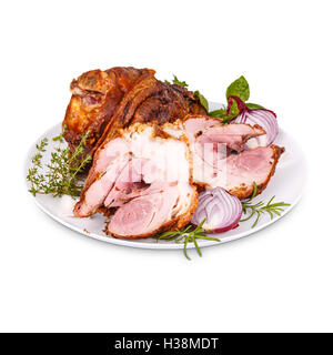 Affumicato gammon piccante sulla piastra bianca Foto Stock