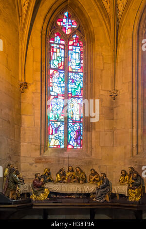 La cappella laterale in St Martins cattedrale, Colmar, Alsazia, Francia Foto Stock