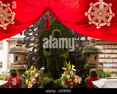 Coperte di muschio statua di Fudo Myoo al tempio Hozenji, Namba di Osaka, Giappone Foto Stock