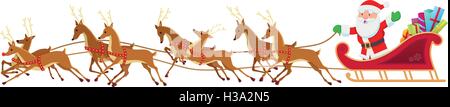 Santa Sleigh e renne Illustrazione Vettoriale