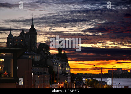 Tramonto a Södermalm, (o semplicemente "öder'), Stoccolma, Svezia Foto Stock