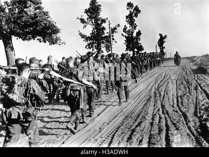 Marciando colonna delle Waffen SS sul fronte orientale, 1941 Foto Stock
