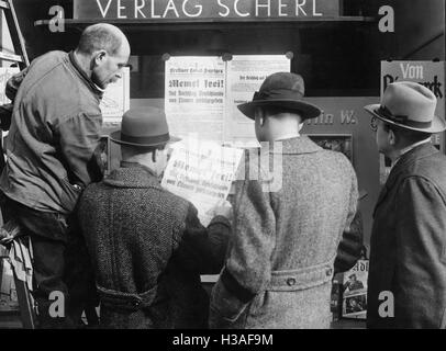 Annuncio di annessione del territorio Memel al Berliner Lokal-Anzeiger, 1939 Foto Stock