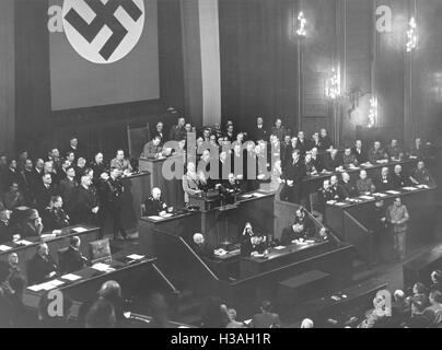 Discorso di Hitler in occasione dell'anniversario della conquista del potere in Kroll Opera House a Berlino, 1934 Foto Stock
