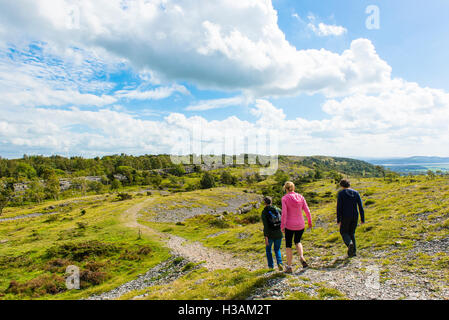 Walkers sul Whitbarrow cicatrice nel sud del distretto del Lago Foto Stock