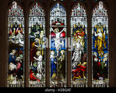 La finestra orientale raffiguranti scene della vita di Cristo, la Chiesa di Tutti i Santi, Seckington, Warwickshire, Inghilterra, Regno Unito Foto Stock