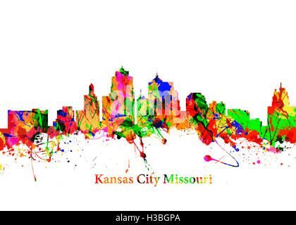 Acquerello stampa di arte dello Skyline di Kansas City Foto Stock