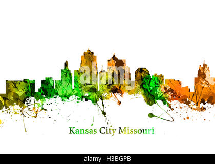 Acquerello stampa di arte dello Skyline di Kansas City Foto Stock