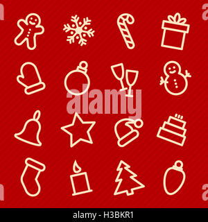 Natale icone set. Natale e vacanze invernali gli elementi del vettore. Design piatto Foto Stock
