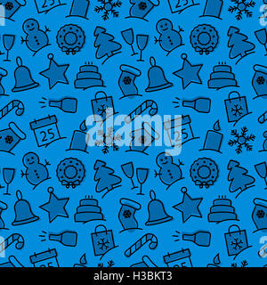 Christmas Icona blu impostare seamless pattern. Natale e vacanze invernali elementi dello sfondo. Design piatto texture di vettore. Foto Stock
