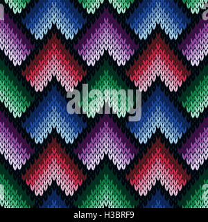 Abstract ornamentali in maglia senza cuciture modello di vettore come un tessuto a maglia texture in varie tonalità di blu, viola, verde e rosa Illustrazione Vettoriale