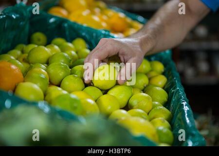 Uomo con il limone nel supermercato Foto Stock