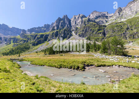 Il fiume di Buscagna in Val Buscagna, Alpe Devero, valle Antigorio, Piemonte, Italia. Foto Stock