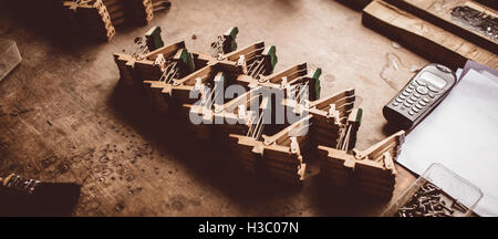 Parti di pianoforte in officina Foto Stock