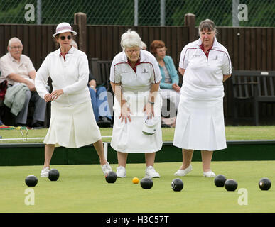 Da sinistra: Stella britannico, Tess Clemente, Ivy Ambrogio (Clockhouse) - Essex County Womens bocce Associazione Quarti di Finale (Fours) a grande Baddow, Chelmsford - 13/07/07 Foto Stock