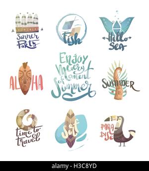 Letternit con palme e animali. Illustrazione Vettoriale