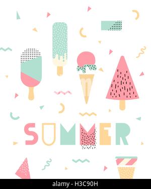 Illustrazione luminoso con gelato. Memphis Illustrazione Vettoriale