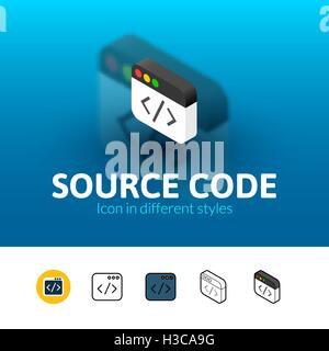 Codice sorgente icona in stile differente Illustrazione Vettoriale