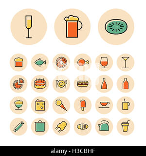 Sottile linea di icone per cibo e bevande. Foto Stock