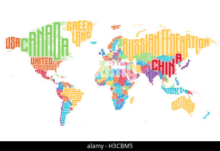 Mappa mondo fatto di paese tipografici nomi. Foto Stock