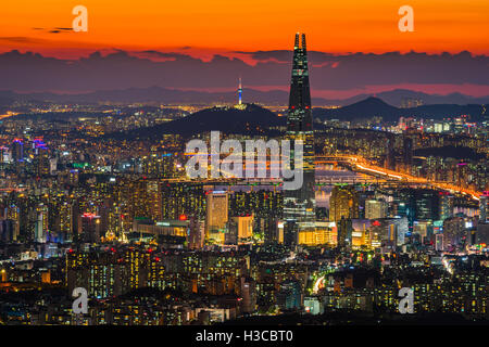 Seul skyline della città, il centro di vista di Corea del Sud. Foto Stock