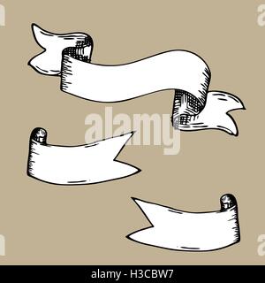 Nastro Vintage banner, disegnati a mano impostato. Lo sfondo del menu Illustrazione Vettoriale