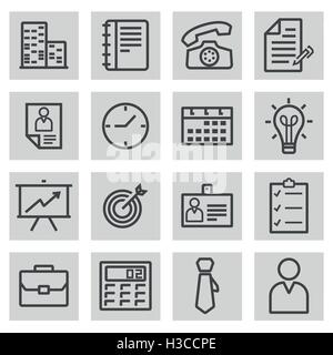 Vettore riga nera business set di icone su sfondo grigio Illustrazione Vettoriale