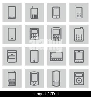 Vettore riga nera mobile set di icone su sfondo grigio Illustrazione Vettoriale
