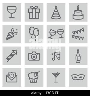 Vettore riga nera parte set di icone su sfondo grigio Illustrazione Vettoriale