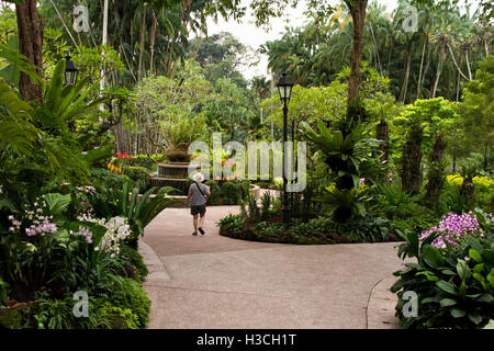Singapore Botanic Gardens, visitatore passeggiate attraverso il National Orchid Garden Foto Stock