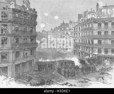 PARIS Street a combattere in Rue de Rivoli 1871. Il Illustrated London News Foto Stock