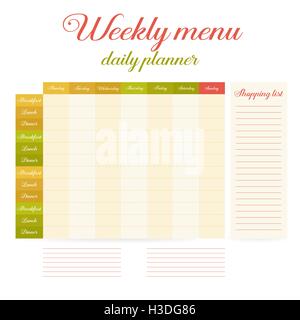 Menu settimanale verde quotidiano planner Immagine e Vettoriale - Alamy