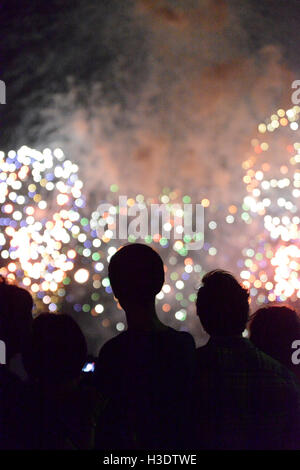 Boston, Massachusetts, USA. 4 Luglio, 2013. Bostonians ed i visitatori hanno fissato gli spazi stretti sul Longfellow Bridge oltre il Fiume Charles per visualizzare l annuale via del luglio Fireworks display dall'Esplanade. © Kenneth Martin/ZUMA filo/Alamy Live News Foto Stock