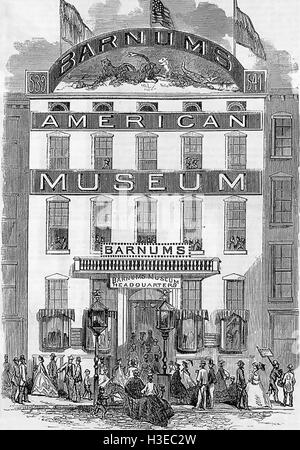 PHINEAS TAYLOR ("P.T.') BARNUM (1810-1891) American showman. Incisione di sua seconda American Museum a 539-541 Broadway New York da Frank Leslie giornale illustrato i n 1865 Foto Stock
