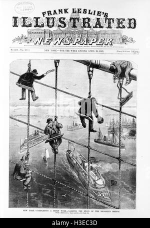 Ponte di Brooklyn, New York, nel 1883 sulla copertina di Frank Leslie Giornale Illustrato Foto Stock
