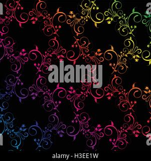Seamless fiori colorati in burst su sfondo nero Illustrazione Vettoriale