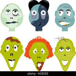 Facce di zombie imposta illustrazione vettoriale Illustrazione Vettoriale